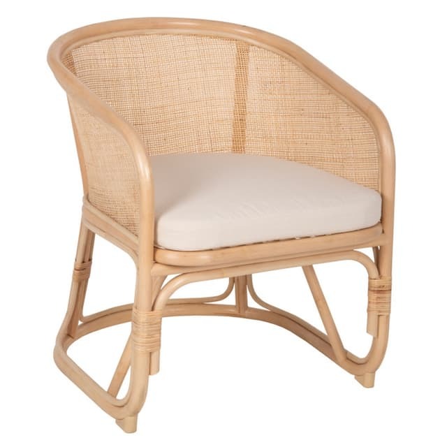 Natural rattan barrel armchair with cushion seat