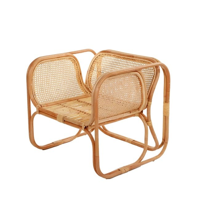 Natural rattan lounge armchair with cane weaving