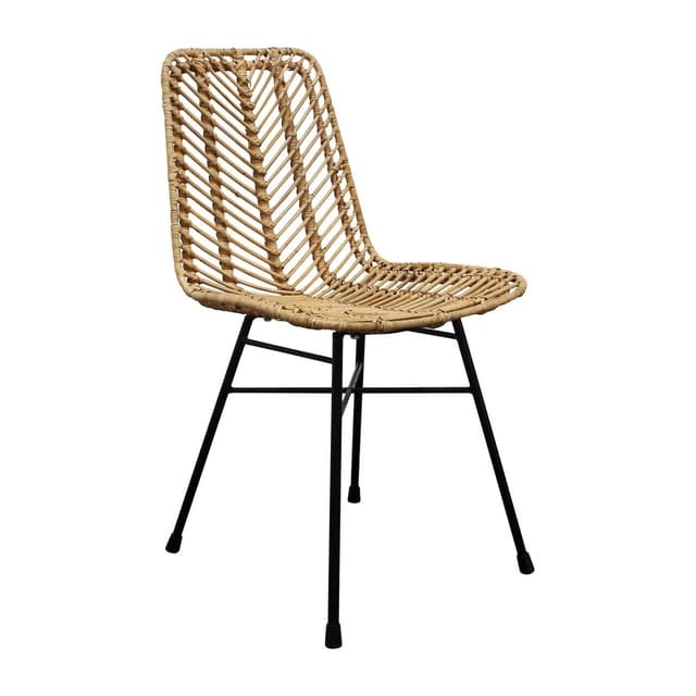 Rattan dining chair with black metal legs
