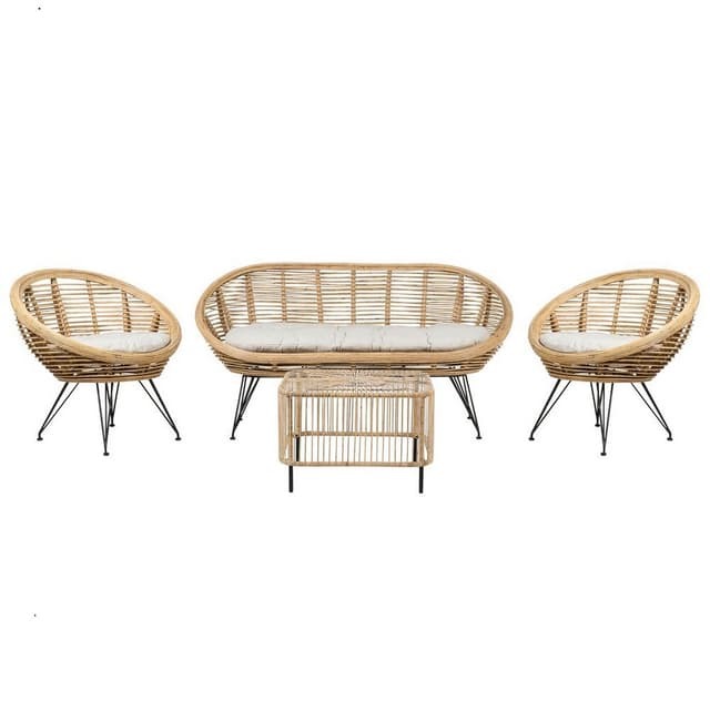 Rattan furniture set with 1 two-seater sofa, 2 single chairs, 1 coffee table