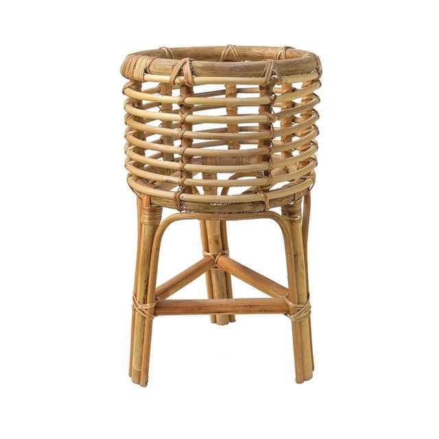 Rattan plant stand with a cylindrical basket design