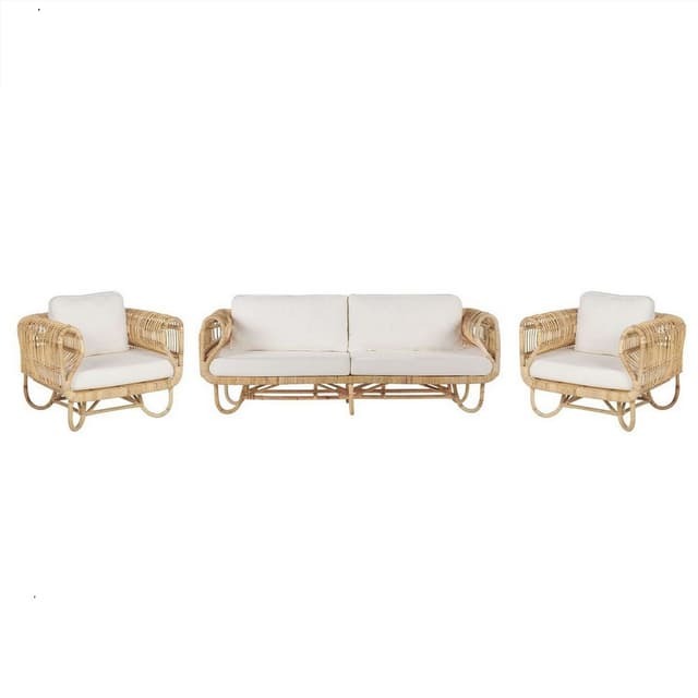 Rattan sofa set with 1 three-seater sofa, 2 single armchairs