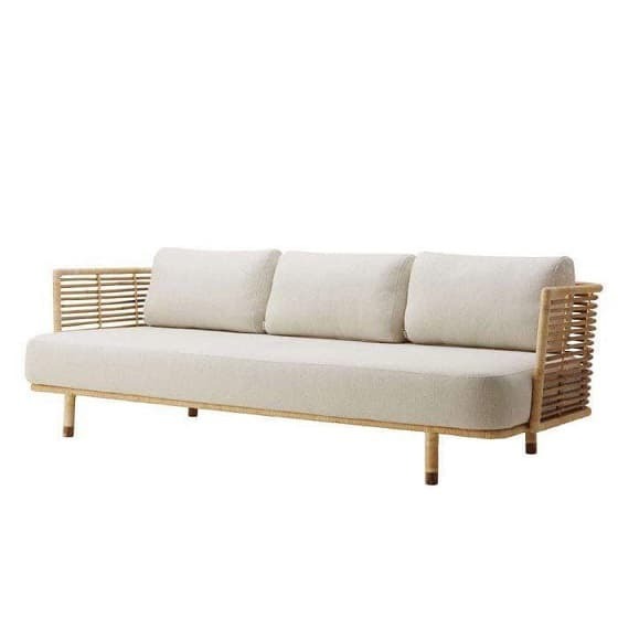 Simple style modern rattan 3-seater sofa with cushions