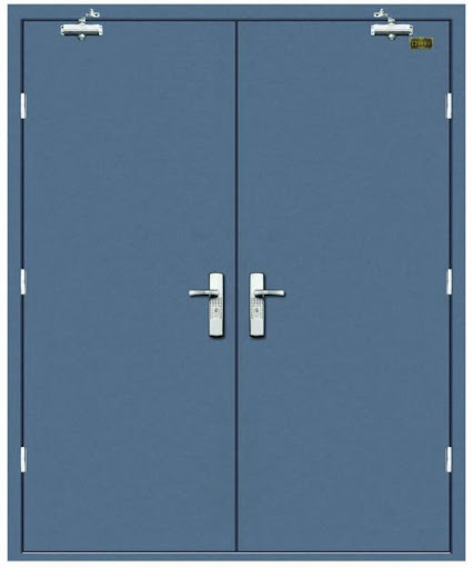 Double-leaf fire-rated steel door