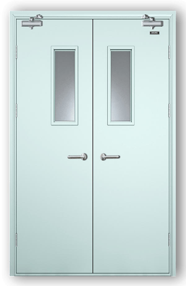 Double-leaf fire-rated steel door