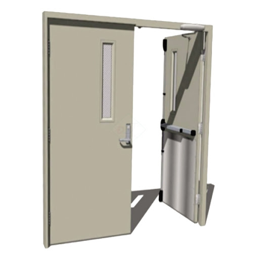 Double-leaf fire-rated steel door