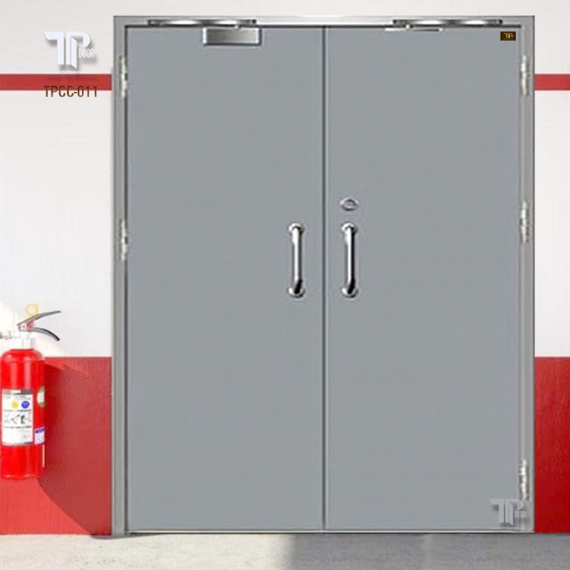 Double-leaf fire-rated steel door