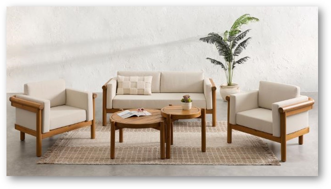 Acacia tables and chairs in with PU teak look