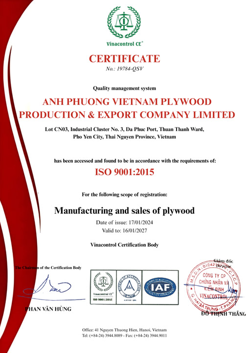ISO 9001:2015 certification