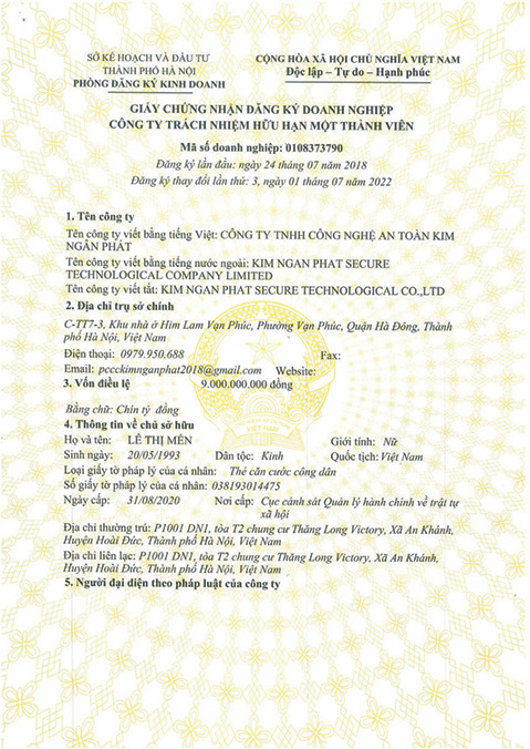 Business registration certificate