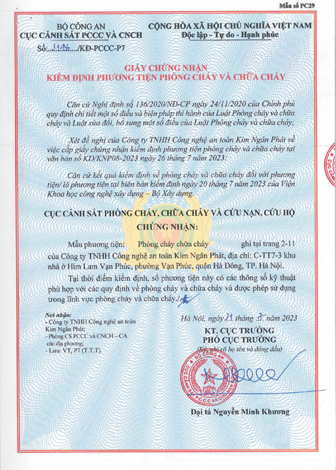 Inspection certificate