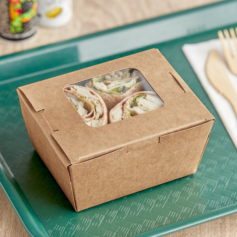 Kraft folded paper take-out container with window