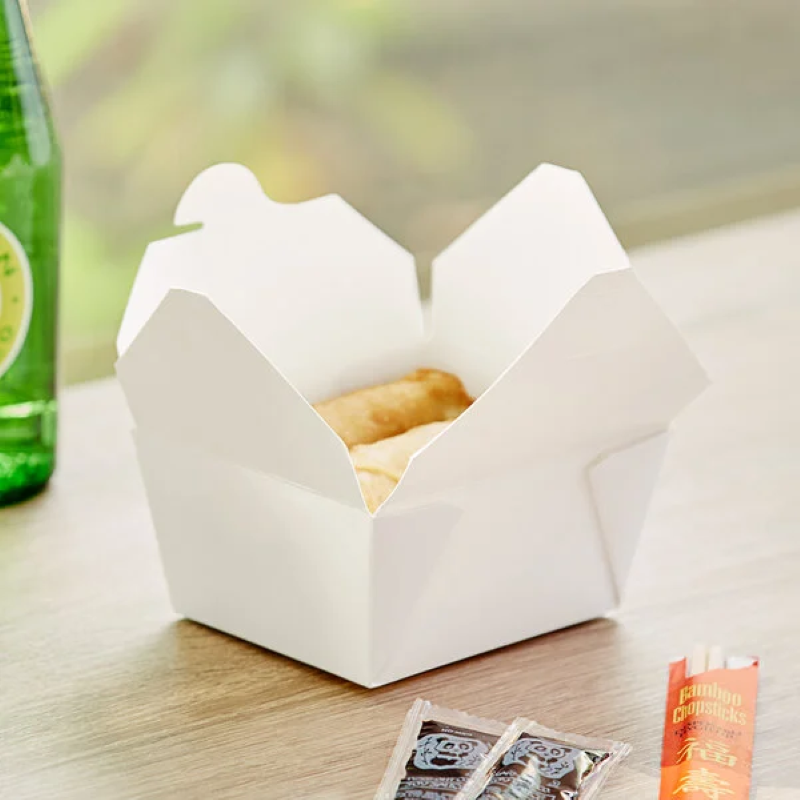 White microwavable folded paper take-out container