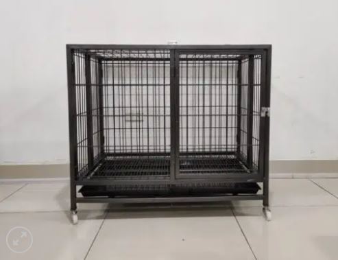 Folding metal pet cage with wheels