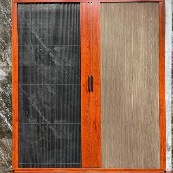 Wood grain frame trackless retractable Plisse insect screens