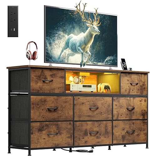 8-Drawer LED TV Stand Dresser