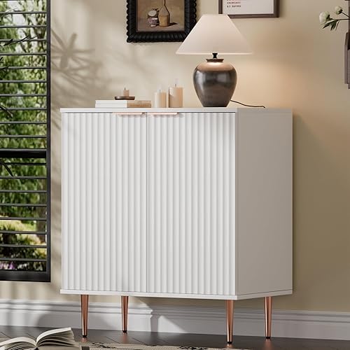 White Fluted Buffet Storage Cabinet