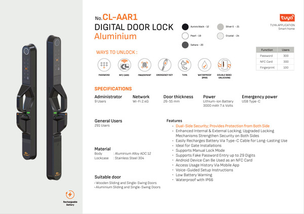 Aluminium digital door lock