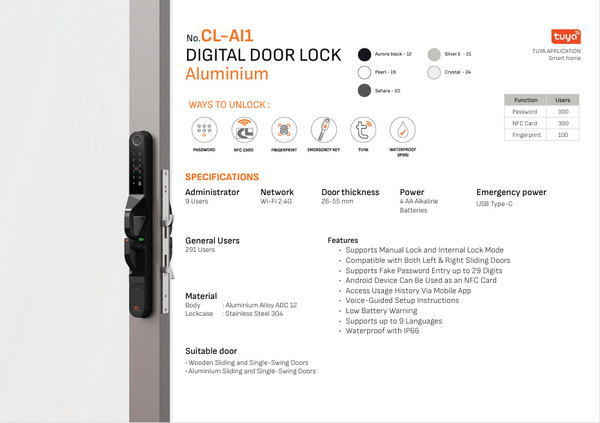 Aluminium digital door lock