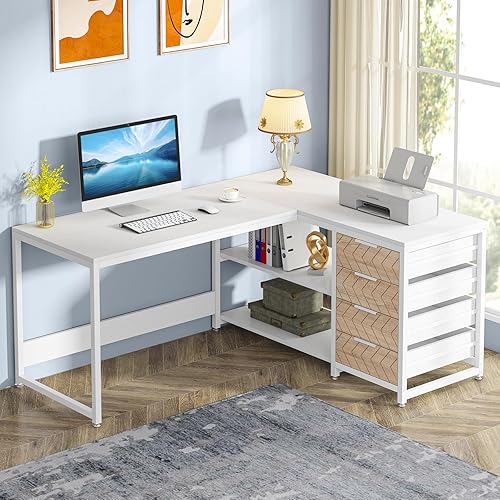 L-Shaped Office Desk with Drawers