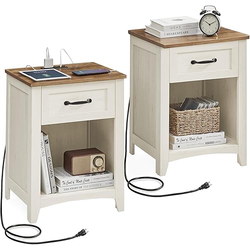 Farmhouse Charging Station Bedside Table