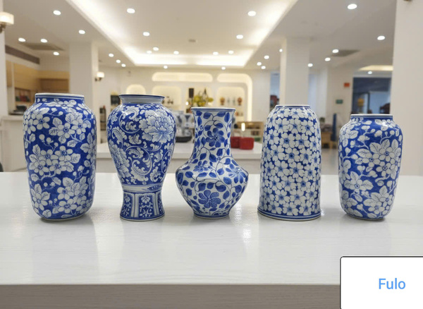 Blue and white glazed ceramic vase