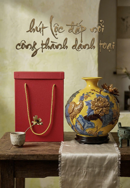 Embossed Feng Shui wealth ceramic vase