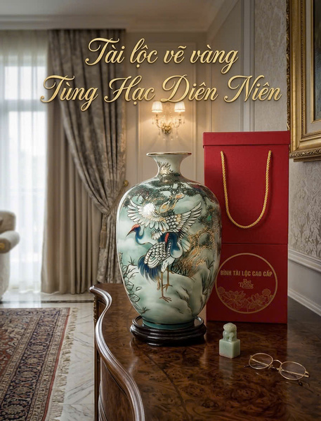 Gold-gilded Feng Shui wealth ceramic vase
