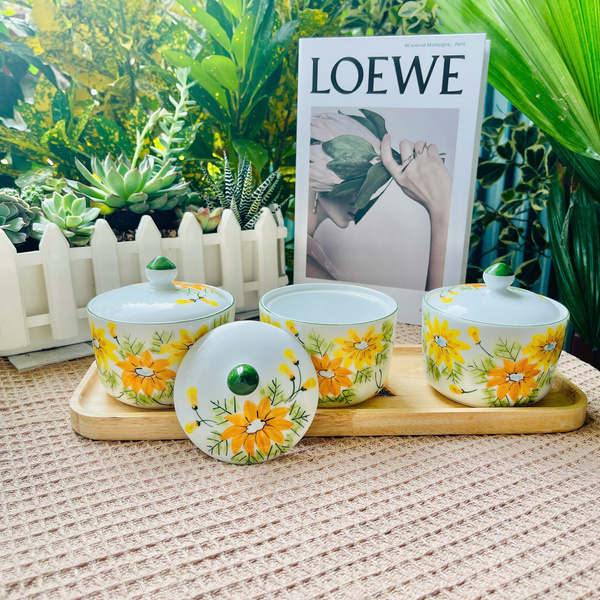 Lunar New Year ceramic candy tray set with yellow apricot blossoms