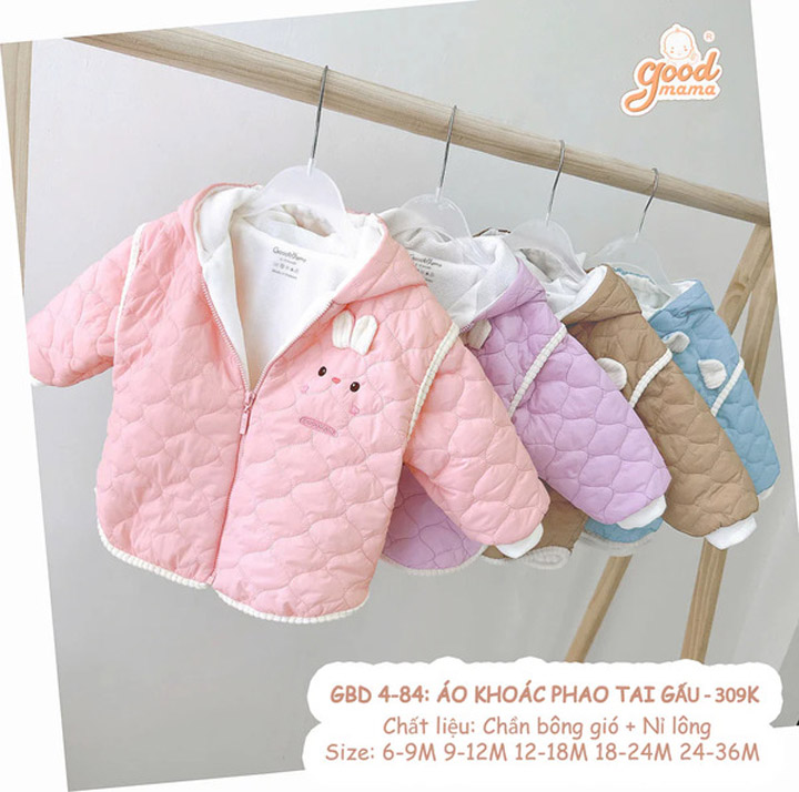 Goodmama bear-ear padded jacket, windproof quilted and fleece GBD4-84