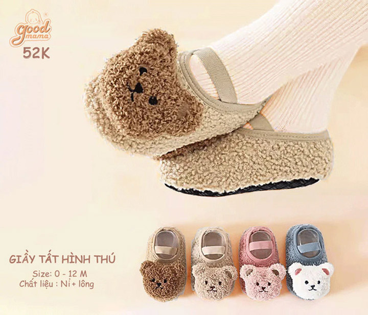 Goodmama animal socks shoes, anti-slip sole, fleece and fur material