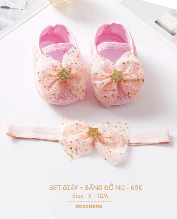 Goodmama shoes and headband set for babies 6-12 months