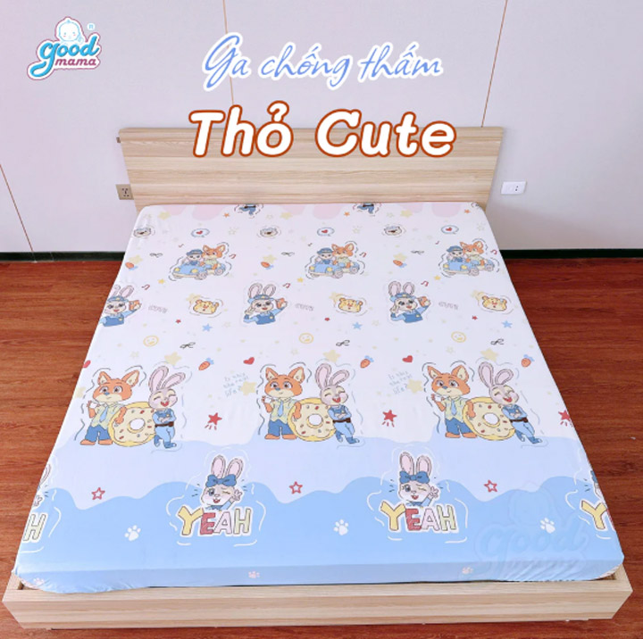 Goodmama Waterproof Fitted Sheet - Cute Bunny Pattern
