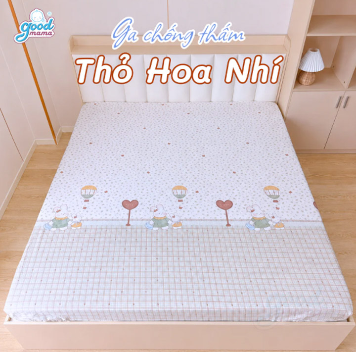 Goodmama Waterproof Fitted Sheet - Floral Bunny Pattern
