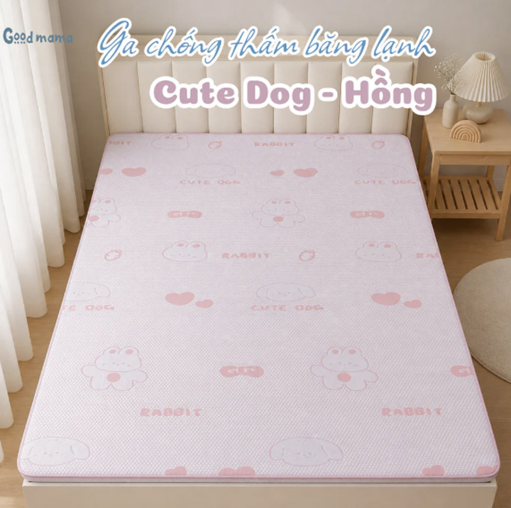 Cooling Waterproof Fitted Sheet - Pink Cute Dog