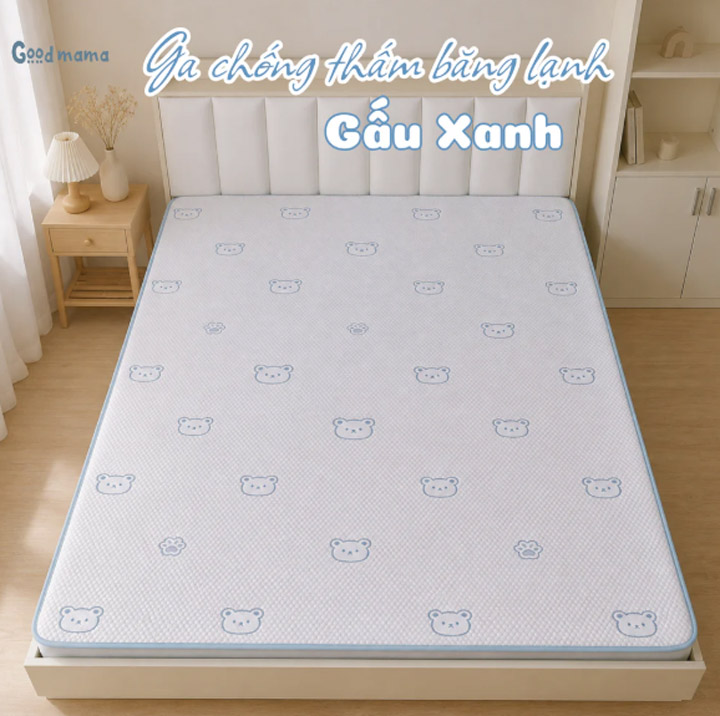 Cooling Waterproof Fitted Sheet - Blue Bear
