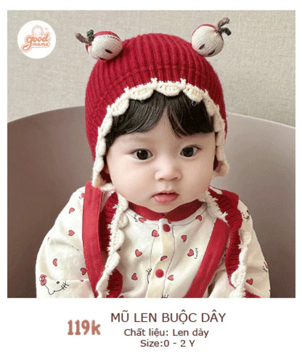 Knitted wool tie hat, thick wool material, for girls 0-2 years