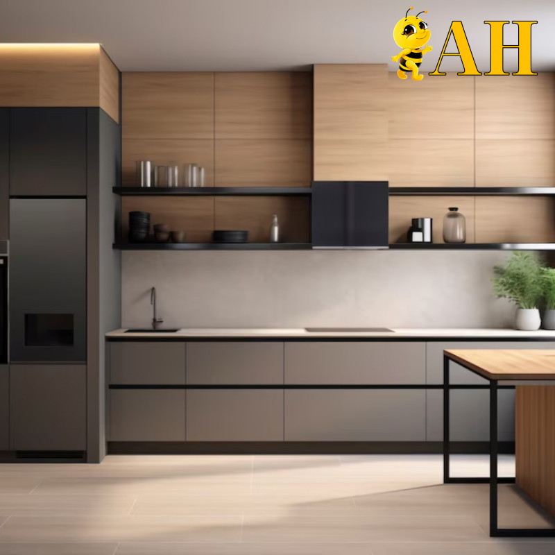 Wood grain aluminum surface kitchen cabinet
