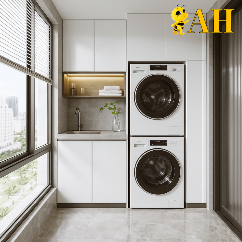 Washing machine with dryer combo cabinet