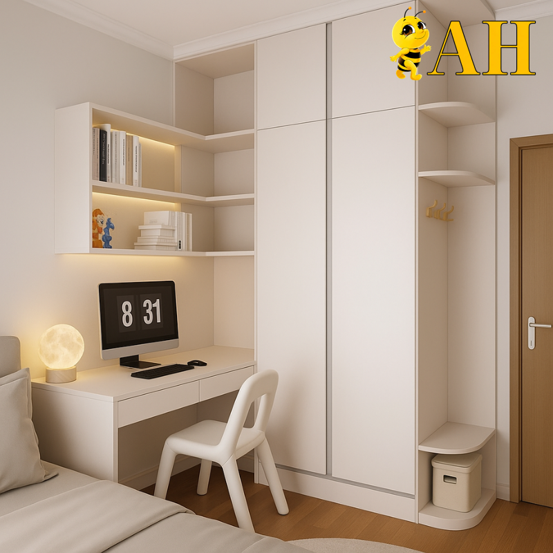 Wardrobe combined with a work desk
