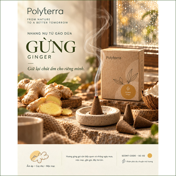 Polyterra coconut shell incense cones - Ginger