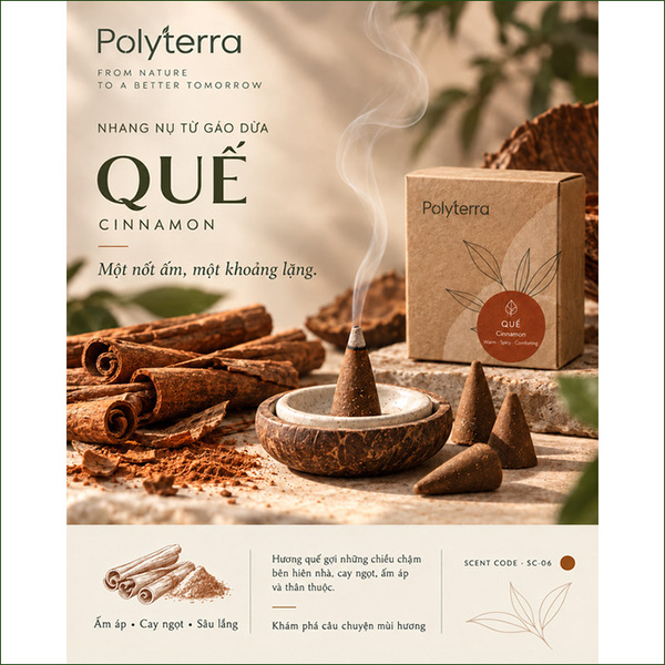 Polyterra coconut shell incense cones - Warm and spicy cinnamon