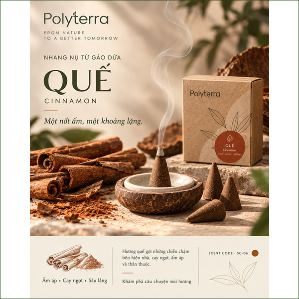 Polyterra coconut shell incense cones - Warm cinnamon